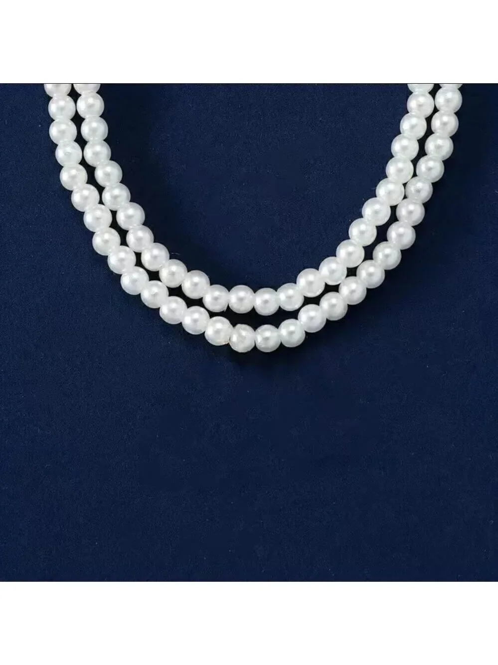 Short Choker Necklace Retro faux  Pearl Beads Handmade Double Layer Chain